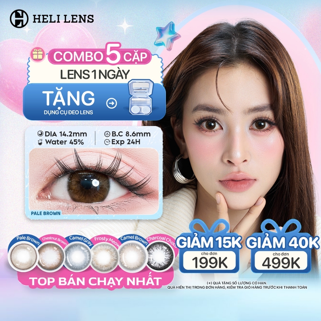 [10 Chiếc] Kính Áp Tròng Heli Lens 1 Ngày 6 Màu BEST SELLER 0 - 8 Độ Trendy Hạn Chế UV Êm Nhẹ Mát