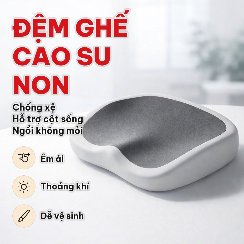 Đệm Ghế Cao Su Non Siêu Đàn Hồi, Nệm Ghế Thoáng Khí Hỗ Trợ Cột Sống, Giảm Đau Xương Cụt Khi Ngồi Lâu