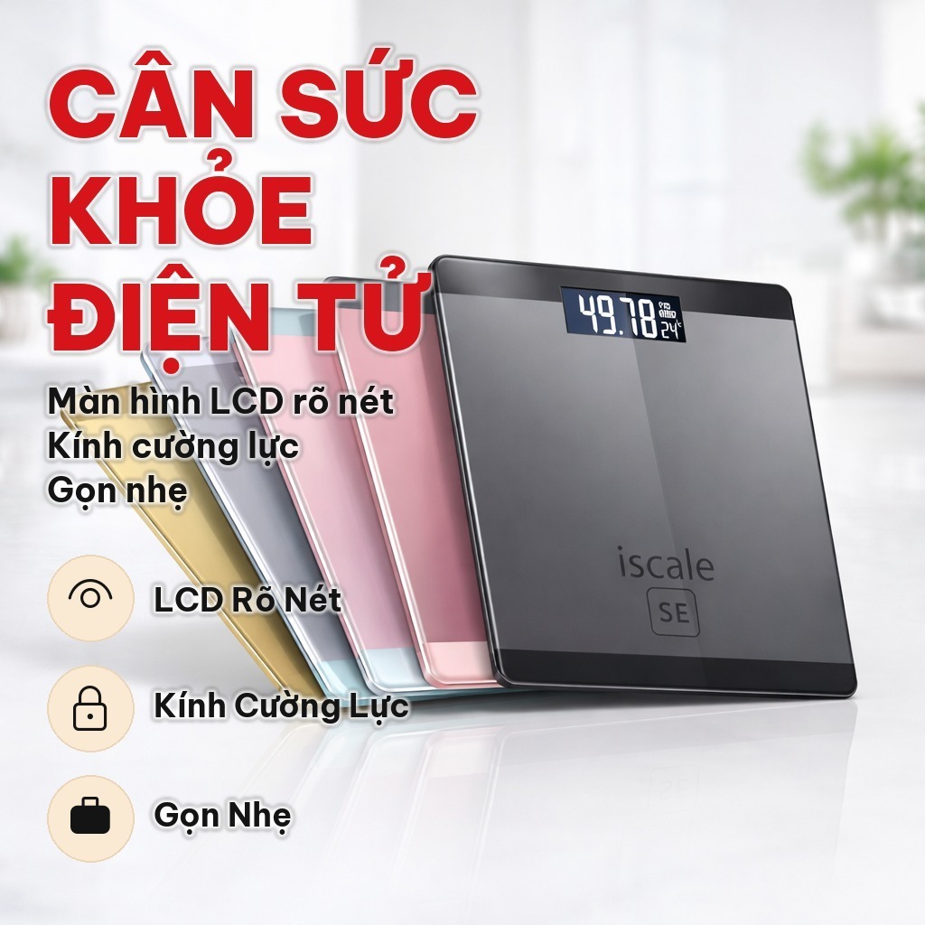 Cân Sức Khỏe Điện Tử Chính Hãng ISCALE SE 150kg Màn Hình LCD Rõ Nét Kính Cường Lực Cao Cấp Thiết Kế Gọn Nhẹ