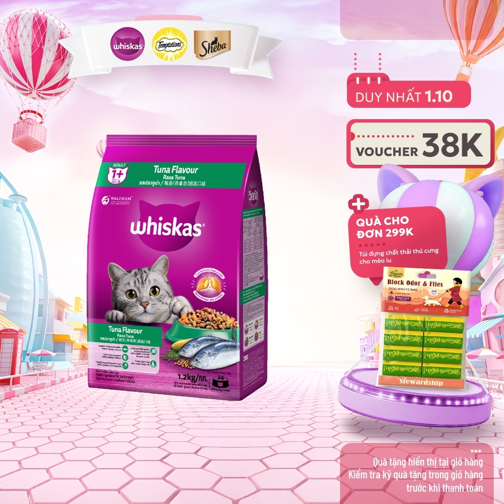 Thức ăn dạng hạt khô cho mèo lớn WHISKAS - 1.2 kg