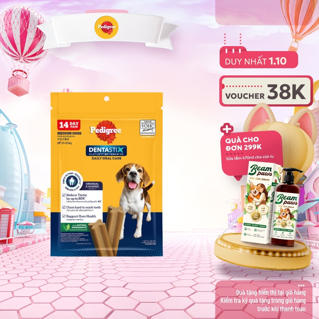 [Mới] Pedigree Dentastix Bánh xương cho chó trung – 7 thanh, 14 thanh