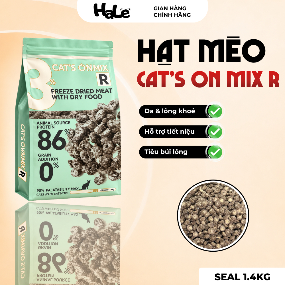 [SEAL 1.4KG] Hạt cho mèo CAT'S ON MIX R - Đạm 33%, Phủ ruốc gà, Hạt không độn ngũ cốc, Tiêu búi lông