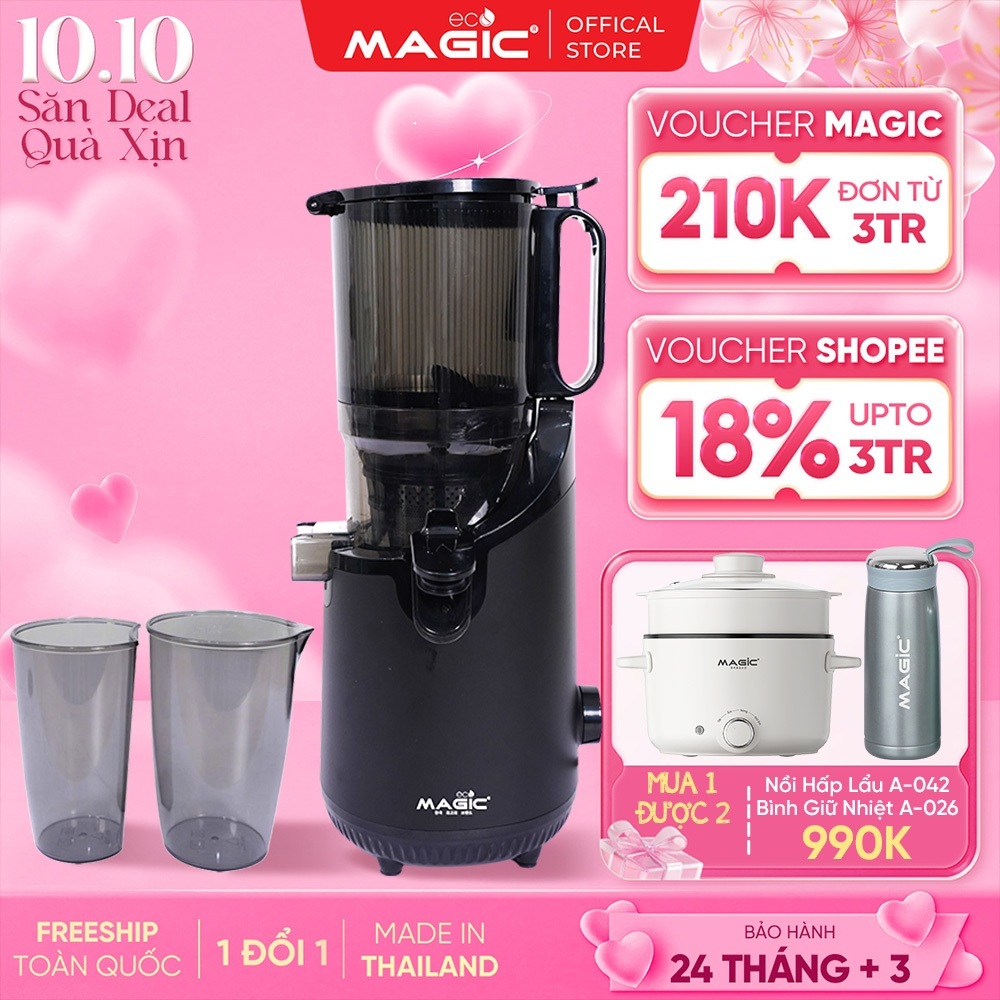 Máy Ép Chậm Magic Eco AC-144, Miệng Rộng 135mm, Công Nghệ Cold Press, Lưới Lọc 3 Tầng, Công Suất 250W