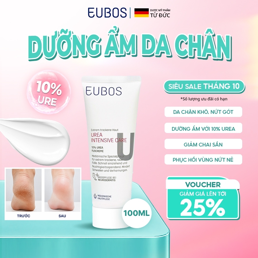 [CHÍNH HÃNG ĐỘC QUYỀN] Kem Dưỡng Da Chân, Giảm Nứt Gót EUBOS 10% UREA Dưỡng Ẩm, Giảm Khô Nứt 100ml