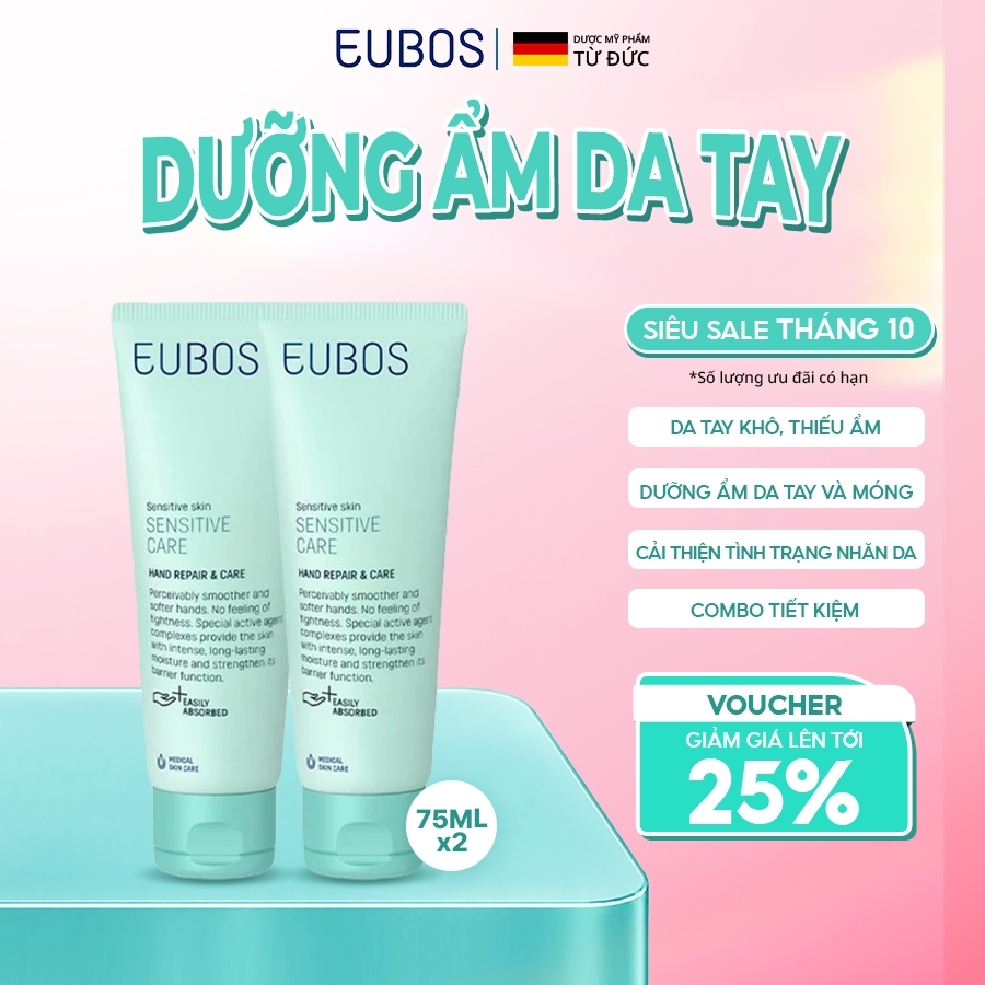 [CHÍNH HÃNG] Combo 2 Kem Dưỡng Da Tay và Móng EUBOS Dưỡng Ẩm Mềm Mịn, Giảm Gãy Móng, Không Nhờn Rít 75ml x2