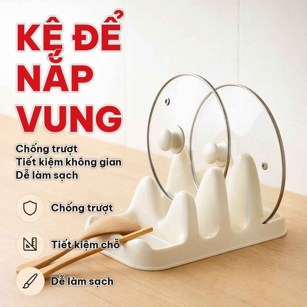 (COMBO 3) Kệ Để Nắp Vung Xoong Nồi 3 Ngăn, Khay Để Nắp Vung Chống Trượt, Sắp Xếp Gọn Gàng Cho Nhà Bếp