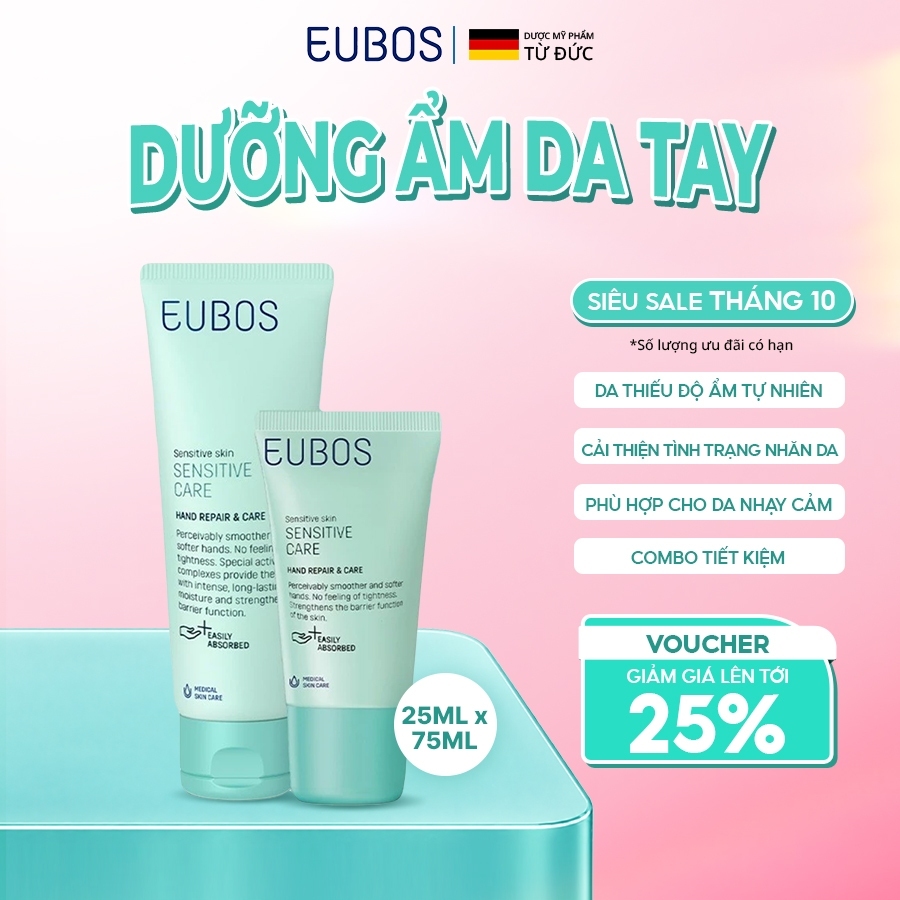 [CHÍNH HÃNG] Combo 2 Kem Dưỡng Da Tay và Móng EUBOS Dưỡng Ẩm Mềm Mịn, Giảm Gãy Móng, Không Nhờn Rít 25ml, 75ml