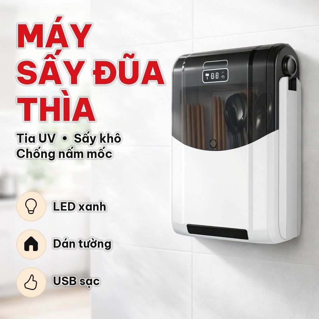 [CHÍNH HÃNG] Máy Khử Khuẩn Đũa Thìa Có Tia UV Diệt Trùng, Máy Sấy Đũa Ngăn Nấm Mốc Bảo Vệ Sức Khỏe