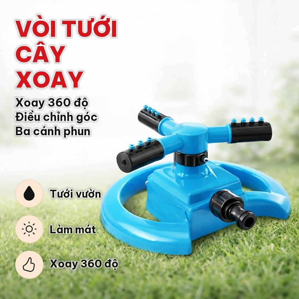 Vòi Tưới Cây Tự Động Xoay 360 Độ Ba Cánh Phun, Vòi Phun Nước Bằng Nhựa ABS Tưới Vườn, Làm Mát Mái Nhà