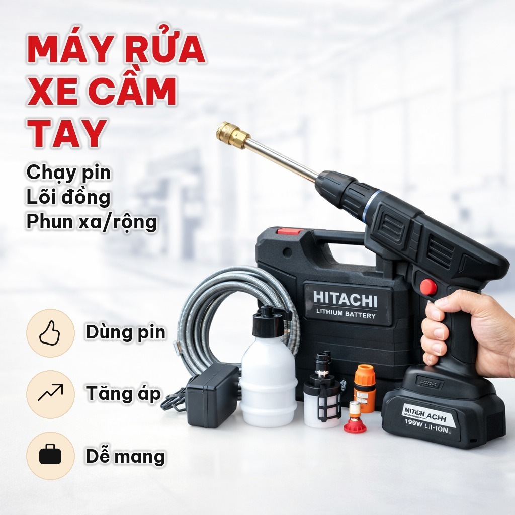 (+2 PIN) Máy Rửa Xe Cầm Tay Lõi Đồng, Pin 199V 45000mAH 600w - Súng Xịt Rửa Tăng Áp Cho Ô Tô Gia Đình