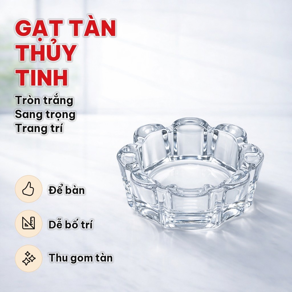 Gạt Tàn Thủy Tinh Tròn Trắng, Gạt Tàn Thuốc Lá Sang Trọng Dùng Cho Gia Đình, Nhà Hàng, Trang Trí Phòng Khách