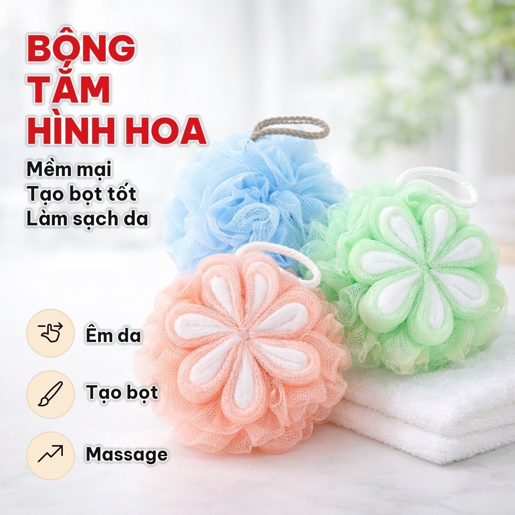 (COMBO 5) Bông Tắm Tròn Siêu Tạo Bọt Vệ Sinh Cơ Thể Hình Hoa, BÔNG TẮM HÌNH HOA 6 CÁNH - MÃ: BONGTAMTRON25