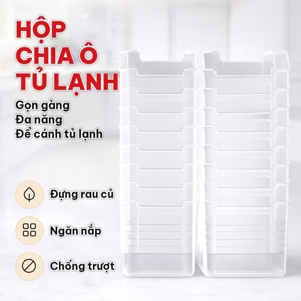 [COMBO 10] Hộp Đựng Thực Phẩm Bằng Nhựa PP, Hộp Chia Ô Ngăn Tủ Đựng Rau Củ Cho Cánh Cửa Tủ Lạnh, Gọn Gàng