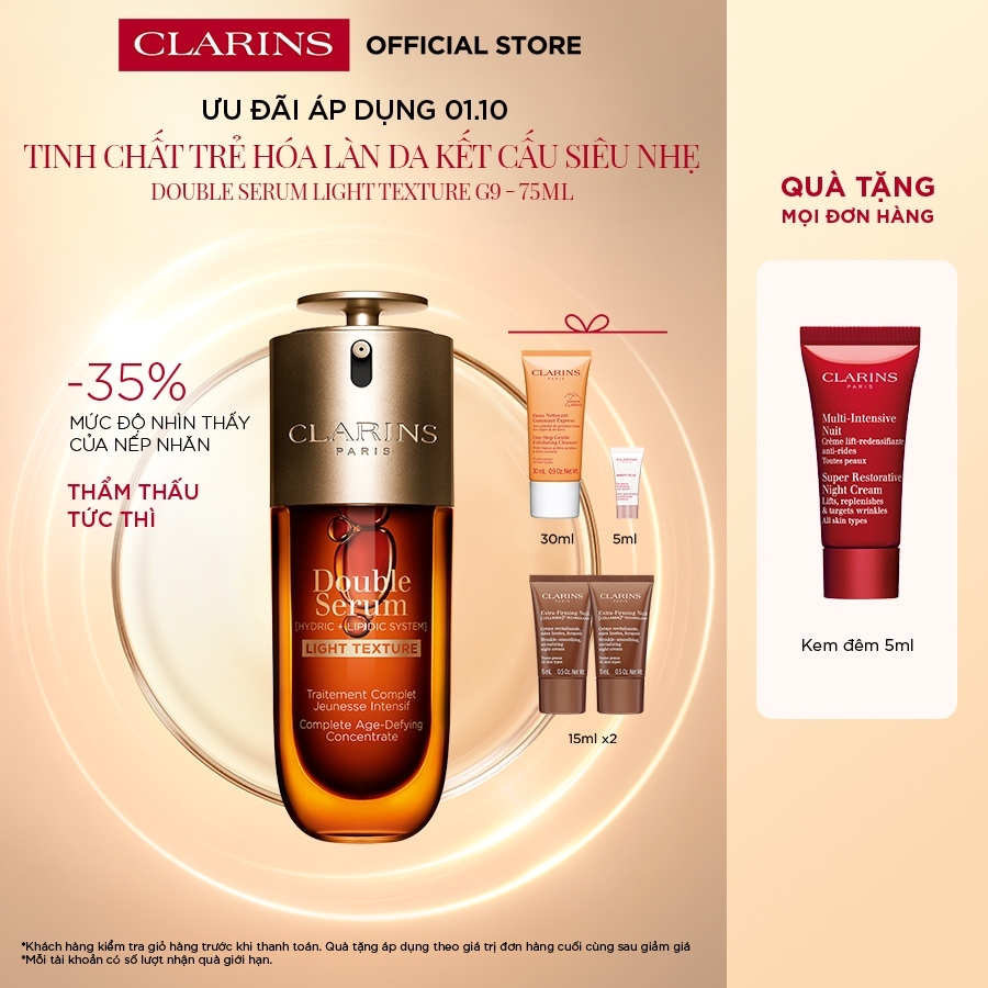 [Light Texture] Tinh Chất Trẻ Hóa Làn Da Clarins Double Serum [Hydric + Lipidic System] 75ml