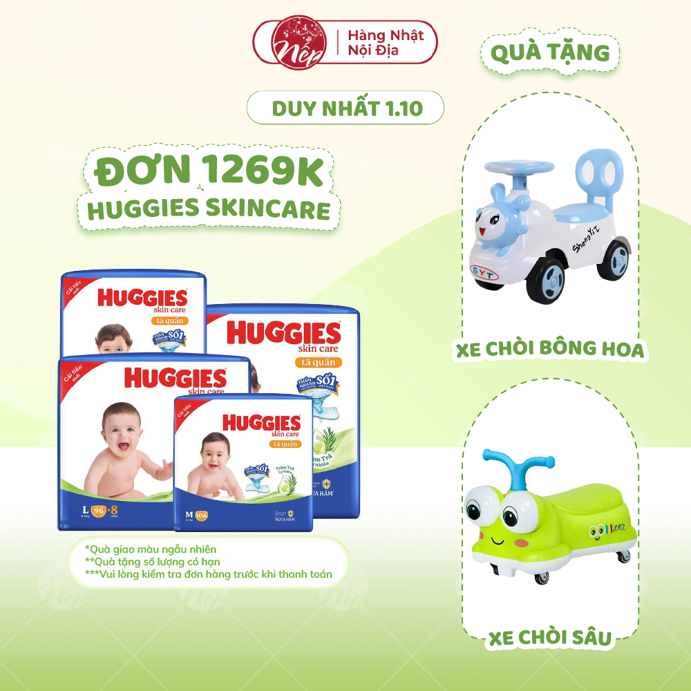 [SIÊU NHIỀU MIẾNG] Tã bỉm quần Huggies Skincare Jumbo M106/L104/XL88/XXL80 - nepshop1