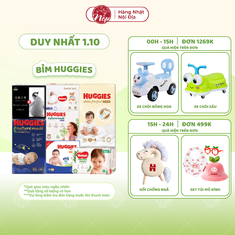 [TỔNG] Bỉm/tã dán/quần Huggies Platinum Nature Made Size NB60/S82/M64/L54/XL44/XXL26 - nepshop1