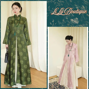 Áo Dài Cách Tân 4 tà Chất Liệu Tơ Tằm Nha Xá Thiết Kế Kiểu Dáng Tứ Thân Cao Cấp LIly158