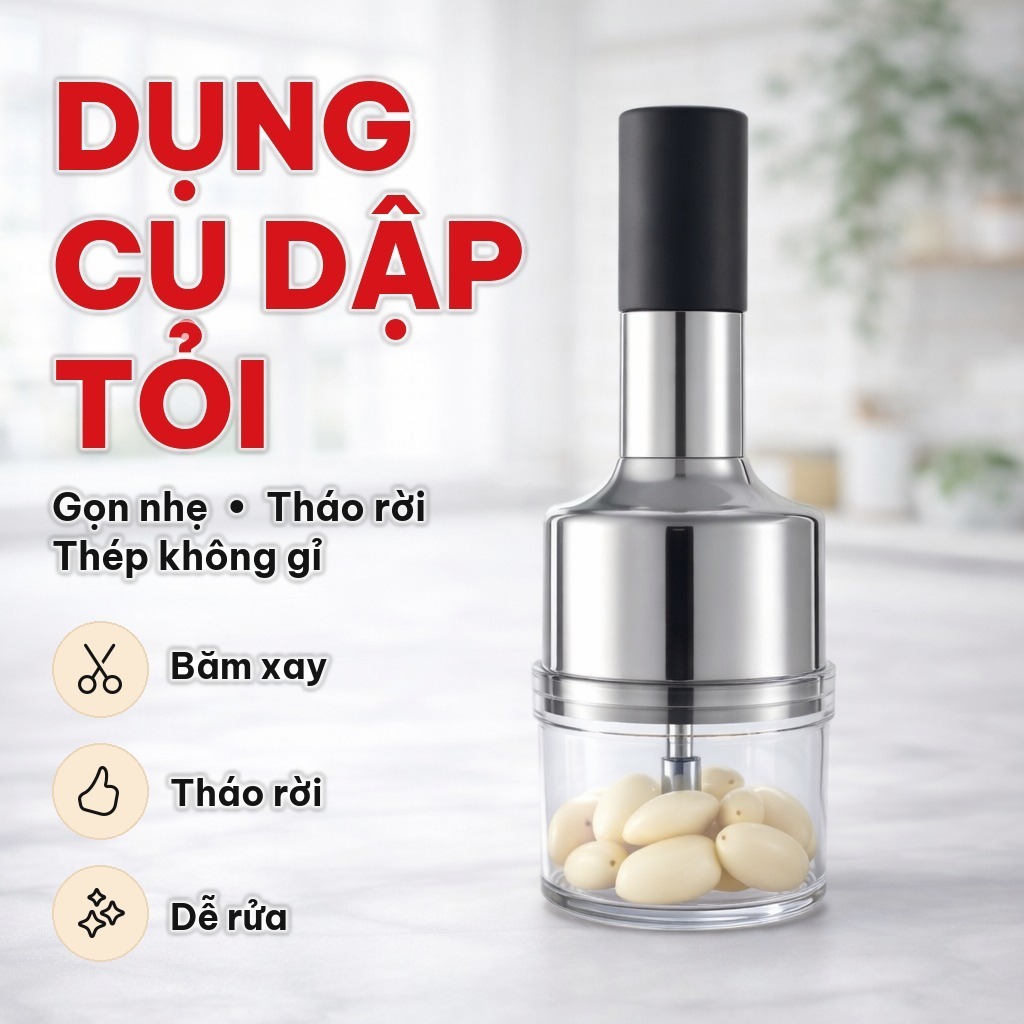 Dụng Cụ Dập Tỏi Bằng Tay Gọn Nhẹ, Dụng Cụ Xay Hành Tỏi Thép Không Gỉ, Tháo Rời Dễ Vệ Sinh Trong Nhà Bếp