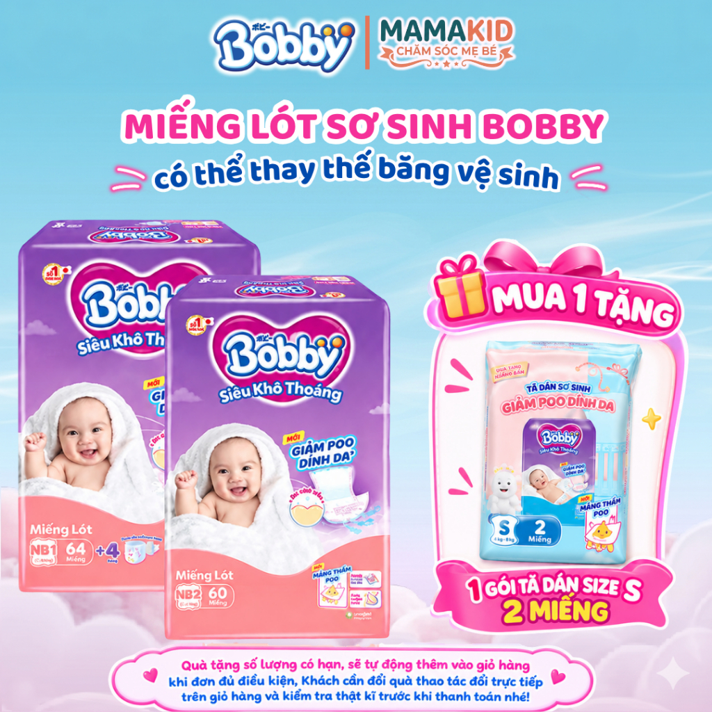 Miếng lót sơ sinh Bobby Newborn 1-108 miếng (Có thể dùng thay băng vệ sinh phụ nữ)