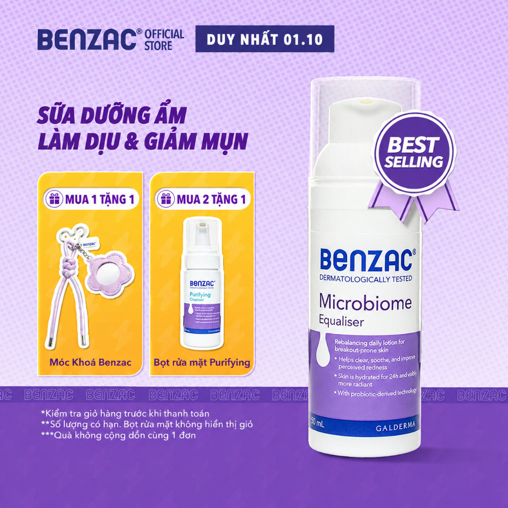 Sữa dưỡng ẩm giúp cân bằng hệ vi sinh cho da dầu mụn BENZAC Microbiome Equalizer 50ml