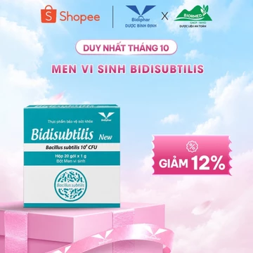 Men Vi Sinh Bidisubtilis New Bidiphar - Hỗ Trợ Tiêu Hóa, Cân Bằng Hệ Vi Sinh Đường Ruột - Hộp 20 Gói