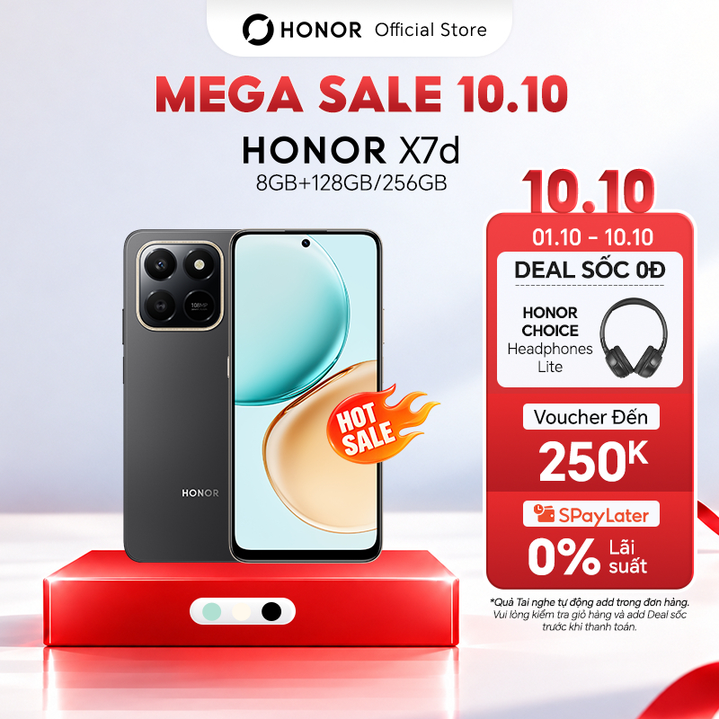 Điện Thoại HONOR X7d 8GB+128/256GB | Pin 6500mAh | Camera 108MP | Bảo hành 18 Tháng