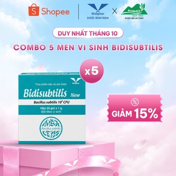 Combo 5 Hộp Men Vi Sinh Bidisubtilis New Bidiphar – Hỗ Trợ Tiêu Hóa, Cân Bằng Hệ Vi Sinh Đường Ruột