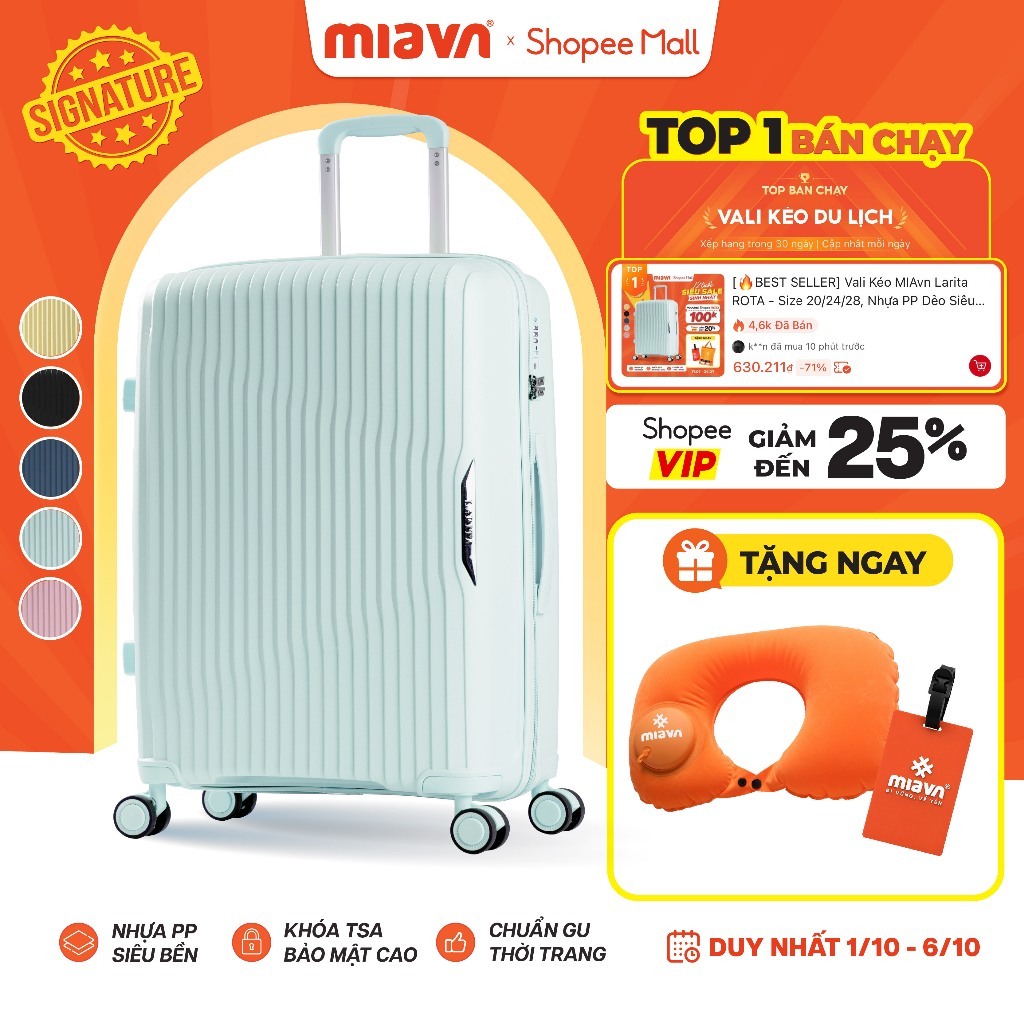 [🔥BEST SELLER] Vali Kéo MIAvn Larita ROTA - Size 20/24/28, Nhựa PP Dẻo Siêu Bền, Hạn Chế Bể, Khoá TSA, Bảo Hành Trọn Đời