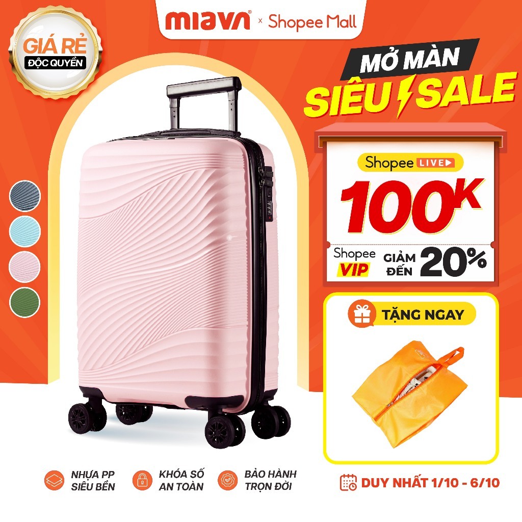 [🔥TOP DEAL] Vali Kéo MIAvn Larita ZENI - Size 19/24 Inch, Nhựa PP Bền Bỉ, Hạn Chế Bể Vỡ, Khoá Số, Bảo Hành Trọn Đời