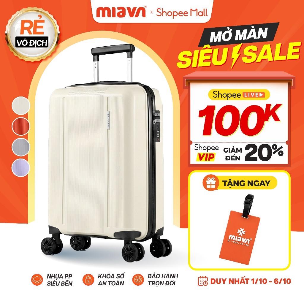 [🌟GIÁ TỐT] Vali Kéo MIAvn Larita ORIX Size 20/24 Inch - Nhựa PP Siêu Bền, Hạn Chế Bể Vỡ, Khoá Số, Bánh Xe Đôi