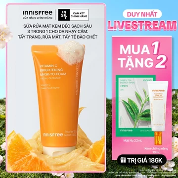 INNISFREE x Sữa rửa mặt kem dẻo sạch sâu sáng da dịu nhẹ INNISFREE Vitamin C Brightening Mask-To-Foam Facial Cleanser
