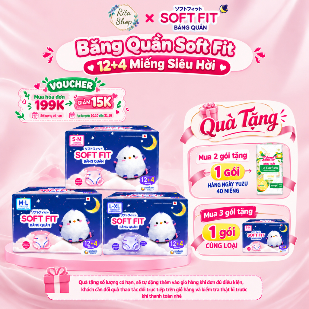 [FBS] Băng Quần Diana Soft Fit 12+4 miếng  – Băng Vệ Sinh Quần 360° Chống Tràn Không Xô Lệch (3 Màu Sắc Trắng/Hồng/Tím)
