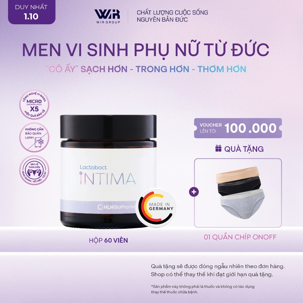 Hộp 60 Viên uống Men vi sinh phụ nữ Lactobact Intima bổ sung lợi khuẩn, Cranberry, D-Mannose từ Đức | Wir Group