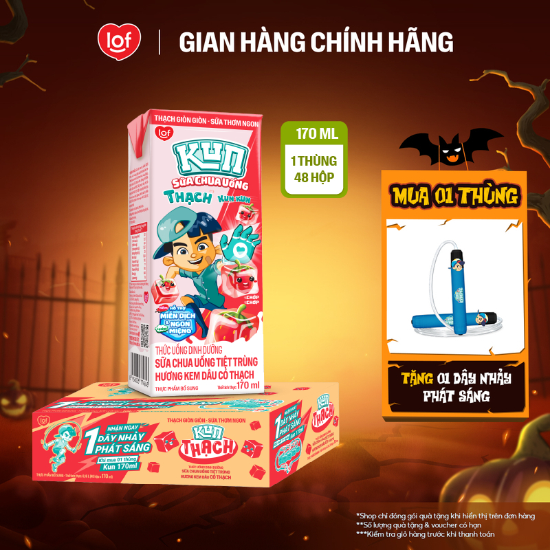 Kun Sữa chua uống hương Kem Dâu có Thạch thùng 48 hộp x 170ml