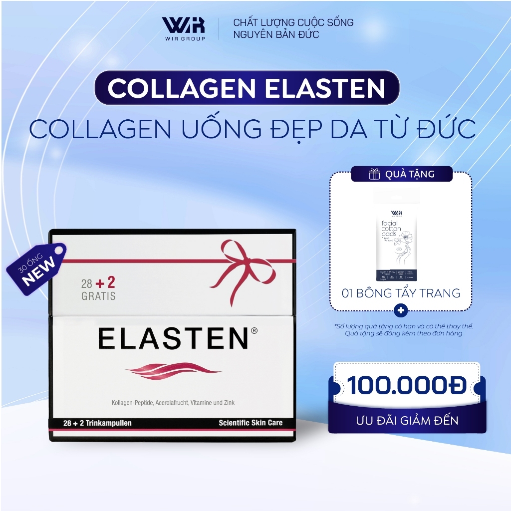 Collagen Elasten Giúp Da Căng Mịn, Chống Lão Hóa, Tóc Chắc Khỏe - Collagen Từ Đức 30 ống x 25ml | Wir Group