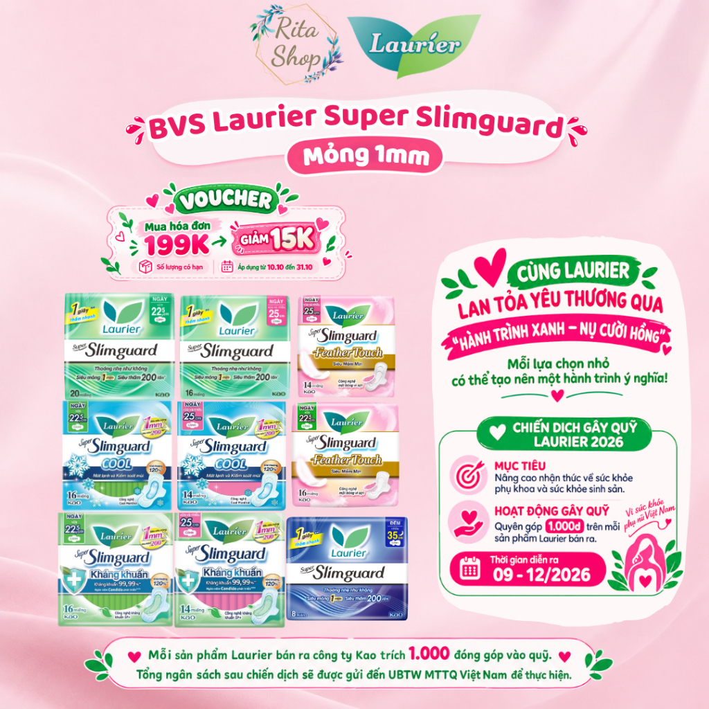 Băng Vệ Sinh Ban Ngày Laurier Super Slimguard Siêu Mỏng 1mm - Bảo Vệ Kháng Khuẩn