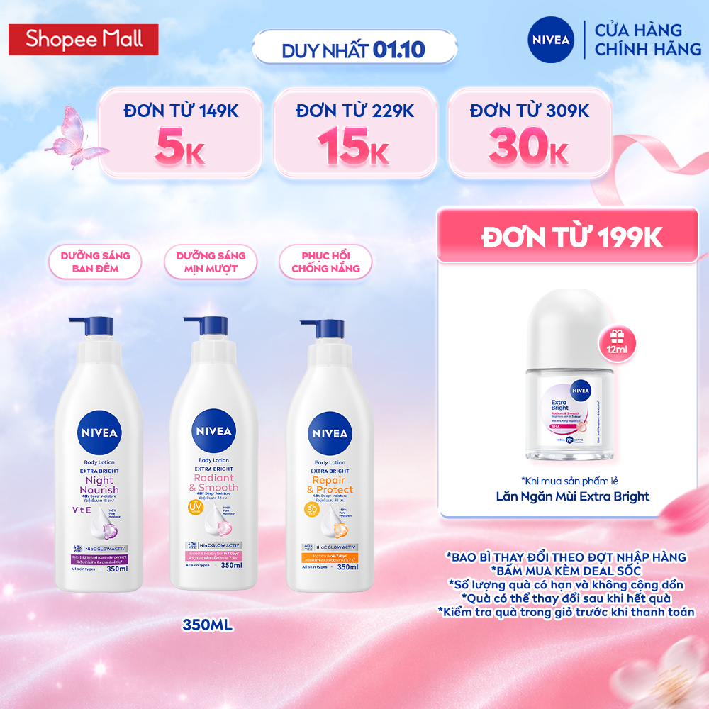 Sữa Dưỡng Thể NIVEA Extra Bright Dưỡng Da Sáng Mịn Sau 7 Ngày 350ml -  88311/98413/98412