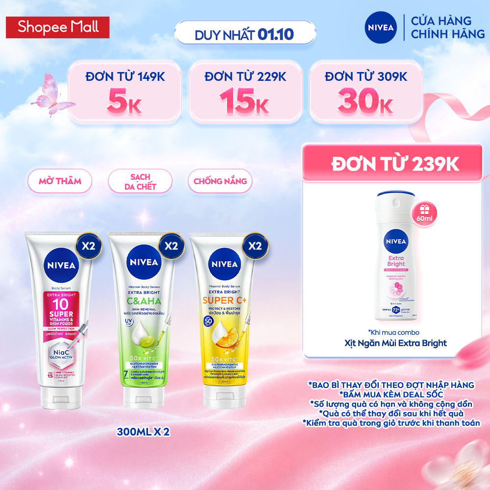 Bộ 2 Tinh Chất Dưỡng Thể NIVEA Vitamin Serum - Dưỡng Sáng Da Sau 7 Ngày 300ml - 93824x2/99197x2/99195x2/99190x2/99192x2