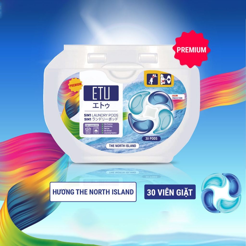 Viên Giặt Quần Áo ETU 5In1 Hương Biển The North IsLand Cao Cấp - 30 Viên, Sạch Thơm, Giữ Màu