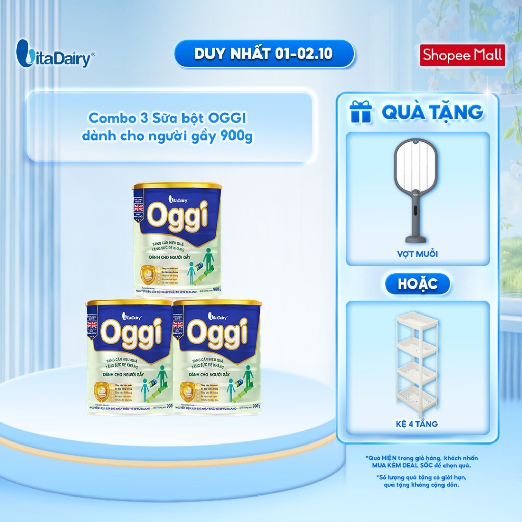 [COMBO 3 LON] Sữa bột Oggi dành cho người gầy - Bổ sung năng lượng, hỗ trợ tăng cân khoẻ - Lon 900g