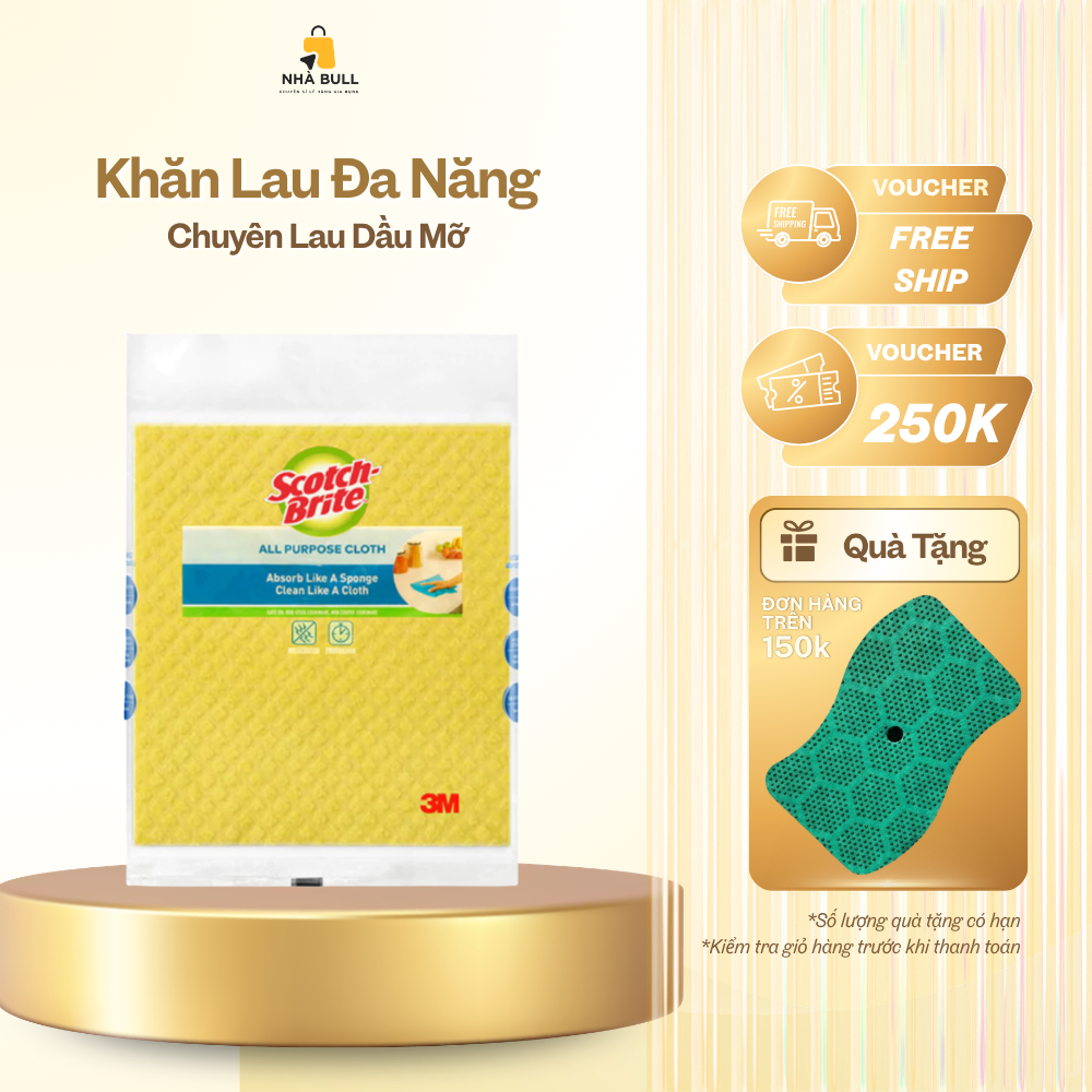 Khăn Lau Đa Năng Chuyên Lau Dầu Mỡ Cellulose Scotch-Brite™ – Gói 3 Cái, Thấm Hút Gấp 20 Lần, Lau Dầu Mỡ Hiệu Quả