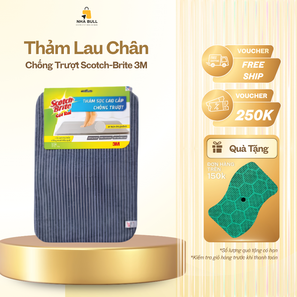 Thảm Lau Chân Chống Trượt Microfiber Scotch-Brite 3M 40x60cm - Siêu Thấm Hút, Nhanh Khô, Giặt Máy Được