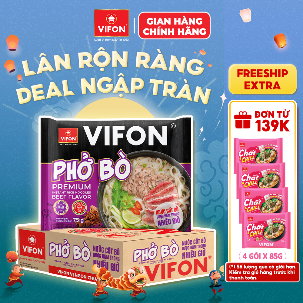 [VOUCHER HOT 10%] Thùng 24 Phở Bò VIFON Có Gói Nước Cốt Bò - Cung Cấp Dinh Dưỡng, 75g/Gói