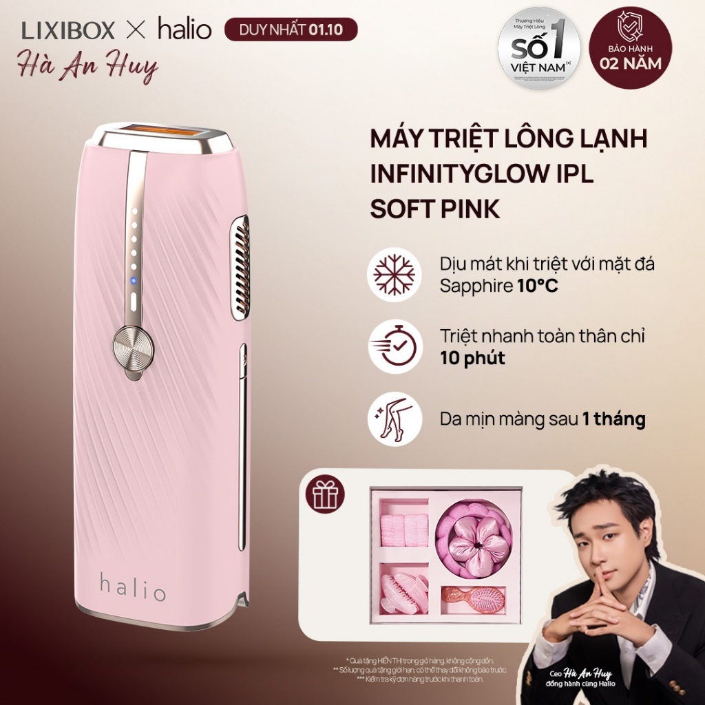 Máy Triệt Lông Lạnh Sapphire Halio InfinityGlow IPL Sapphire Cooling Hair Removal Kèm Set Gift - Soft Pink