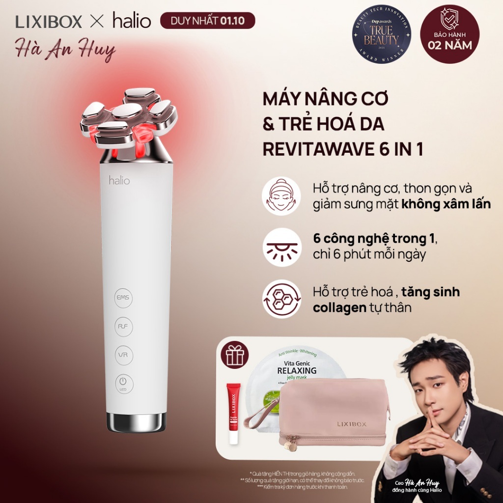 Máy Nâng Cơ, Giảm Mỡ Mặt & Trẻ Hoá Da Kết Hợp Ánh Sáng Sinh Học Halio RevitaWave Skin Rejuvenator