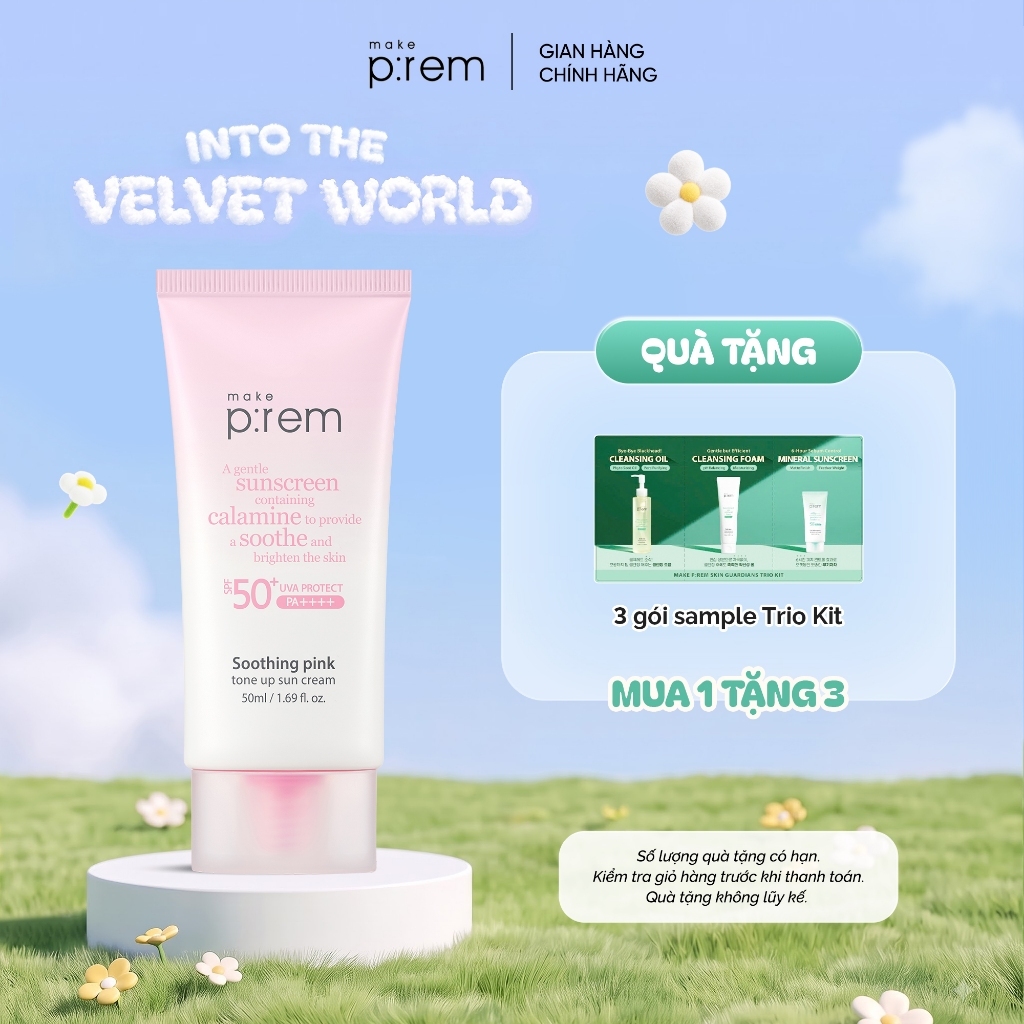 Kem Chống Nắng Vật Lý Cải Tiến Mới Soothing Pink Tone Up Sun Cream Make P:rem Nâng Tone Hồng Rạng Rỡ SPF 50+ PA++++ 50ml