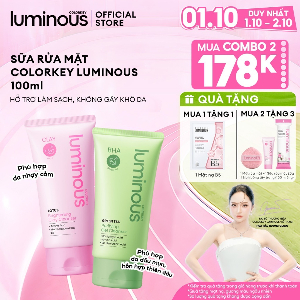 Sữa rửa mặt hỗ trợ làm sạch sâu, kiềm dầu, dưỡng ẩm dịu nhẹ cho da dầu mụn, nhạy cảm Colorkey Luminous |100ml