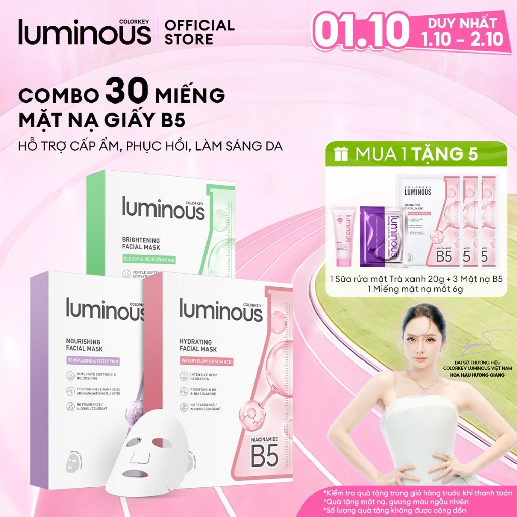 COMBO 3 Hộp Mặt Nạ Colorkey Luminous |Tinh Chất Vitamin B5 Cấp Ẩm Sâu Cho Da Căng Bóng| Phù Hợp Da Nhạy Cảm| 25ml x 30