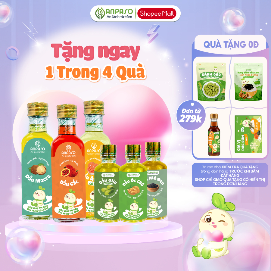 Dầu Ăn Dặm Cho Bé Anpaso - Set 3 dầu Oliu, Óc Chó, Cá Hồi 50ml, 100ml, 150ml - Dầu Chiên Xào 100ml