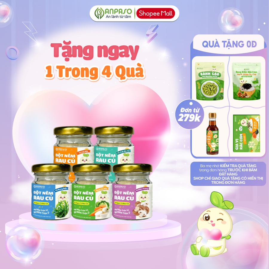 Hạt Nêm Bột Nêm Rau củ cho bé Anpaso - Gia Vị Cho bé không bổ sung muối và đường tinh luyện.